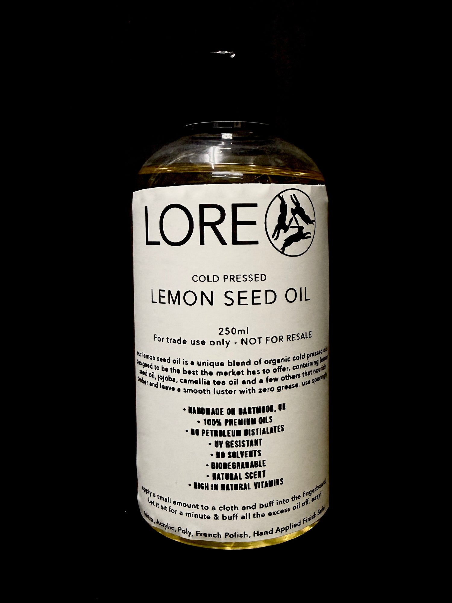 LORE Cold Pressed Lemon Seed Fingerboard Oil 250ml – trade size petroleum-free guitar care