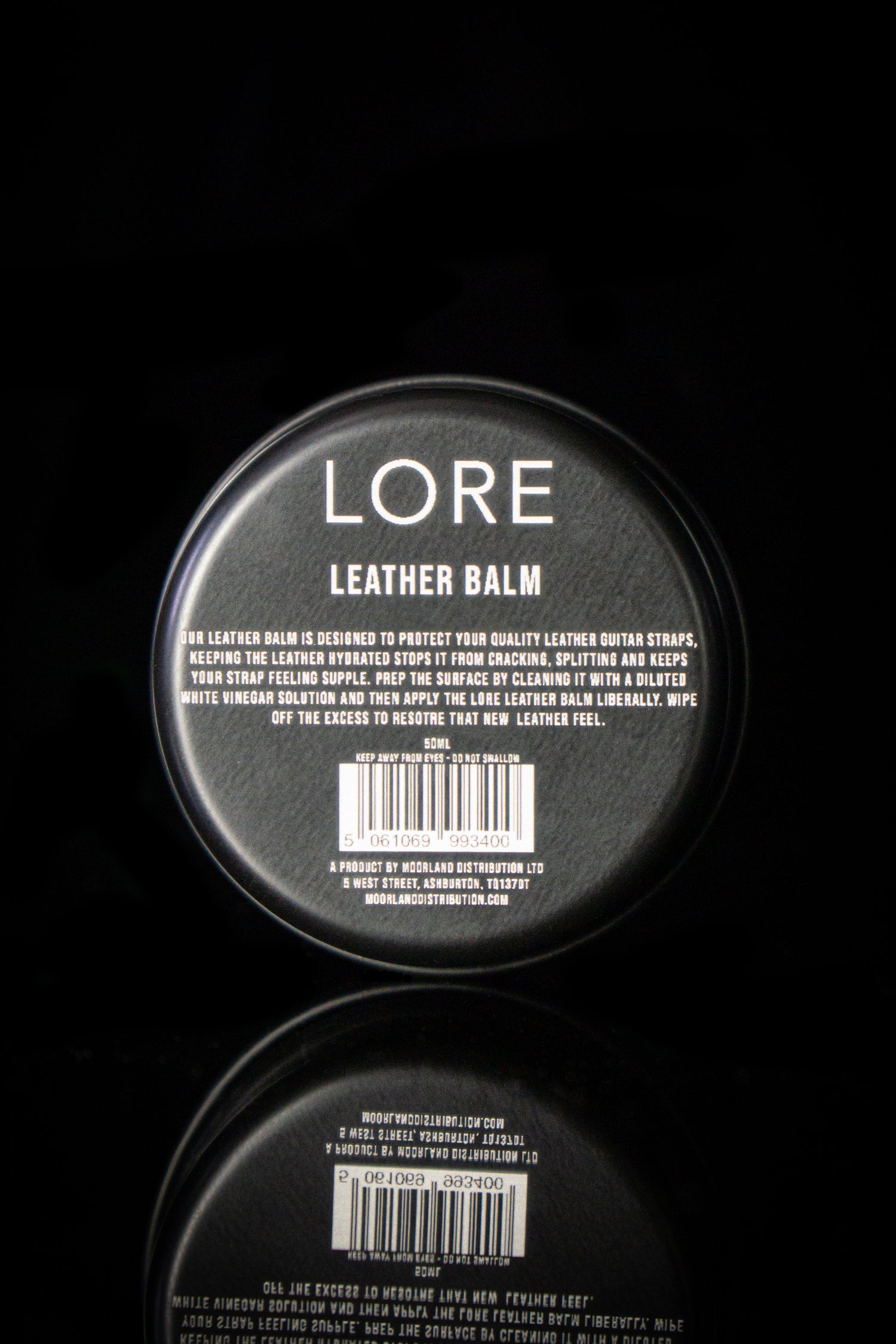 LORE Leather Balm 50ml – nourishes and protects guitar leather accessories